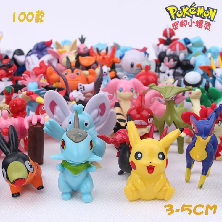 

Tomy 100Pcs Different Styles of Pokemon Character Model Ornaments 3-5cm Pikachu Doll Children's Toy Gift