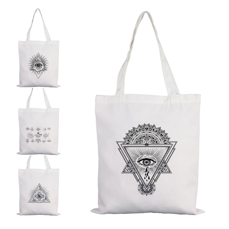 

Evil Eyes Tote Bag Folding Shopping Bags Canvas Shopper for Women Women's Handbags Large Designer 2021 Anime Shoulder Printed