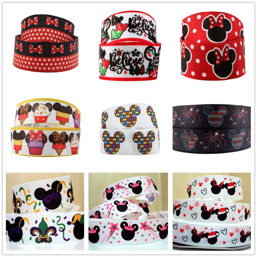 

5 Yards Multi Sized Cartoon Mouse Printed Grosgrain Ribbon Fabric Gift Wrapping DIY Sewing Wrapping Art Sewing Bow-knot Crafts