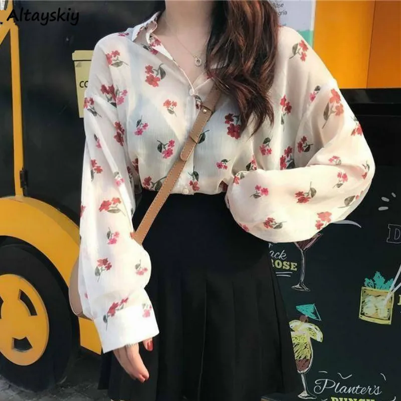 Blouses Women Ulzzang Summer Spring New College Fresh Floral Sun-proof Long Sleeve Femme Blusas All-match Vintage Lady Shirts
