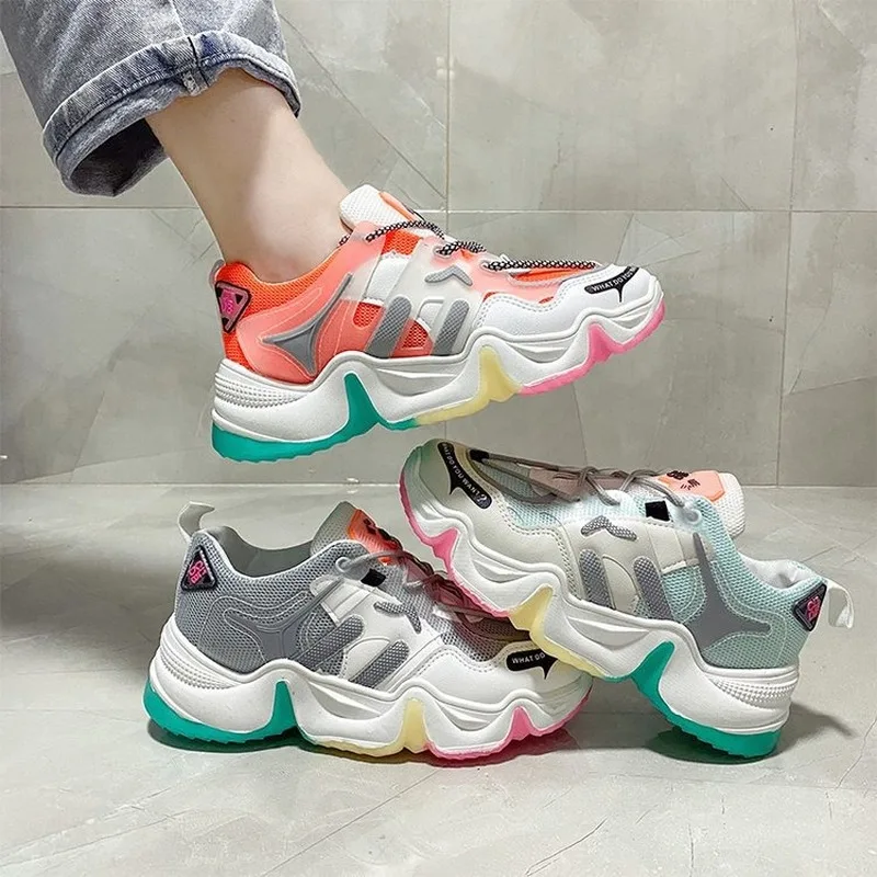 

Rainbow Women's Shoes 2021 New Spring and Summer Platform Sneakers Student Lace-up Casual Shoes