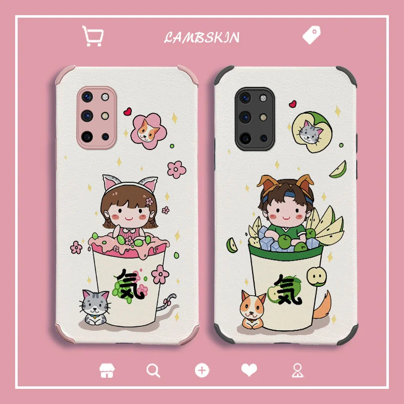 

Playful Cat Girl Phone Case For Oneplus 9 9pro 8t 8 8pro Four Corners Stick Leather Cover