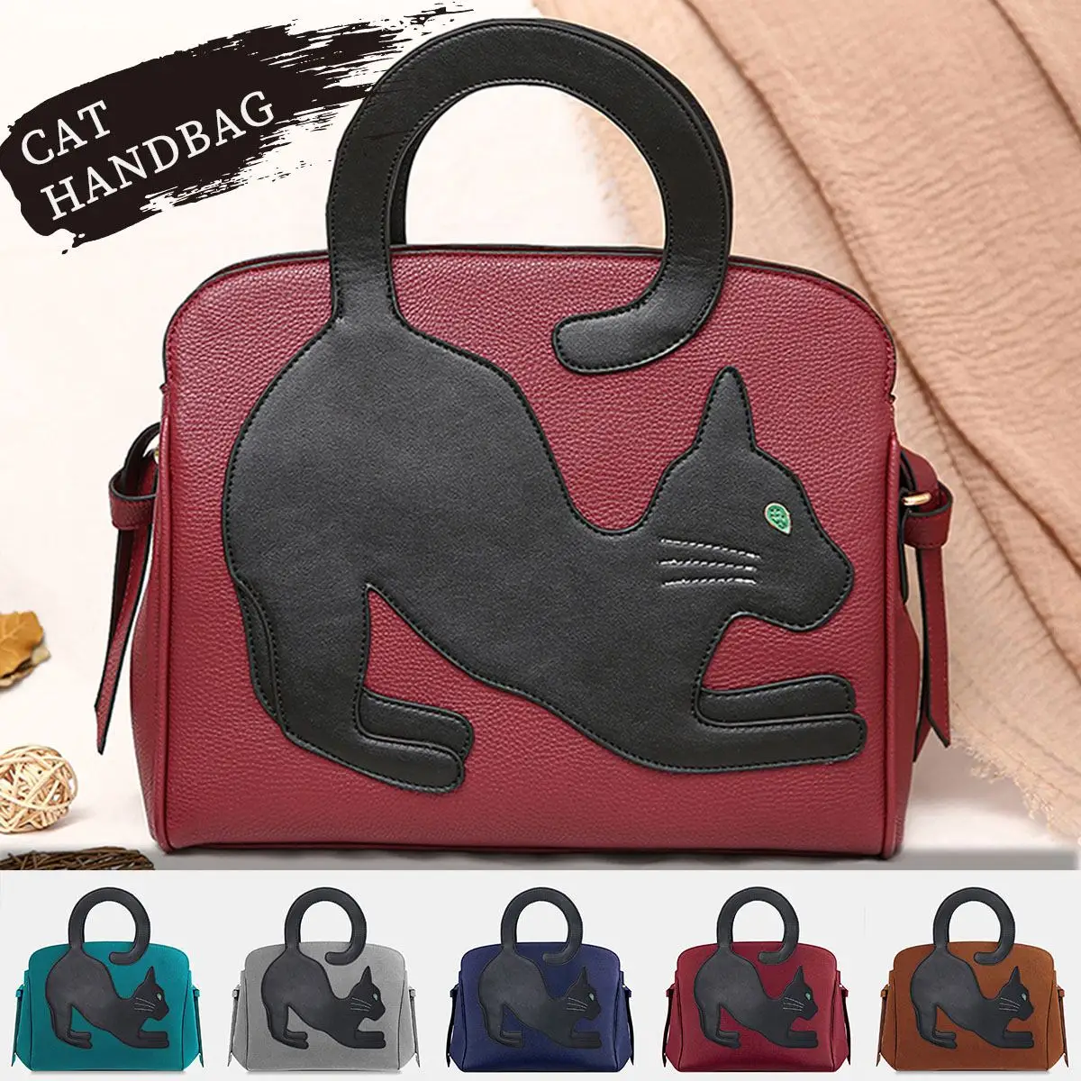 

Women Cat Pattern Handbag Crossbody Bag Women's Cat Tail Patterned Handbag PU Leather Shoulder Messenger Bag Zipper Briefcase