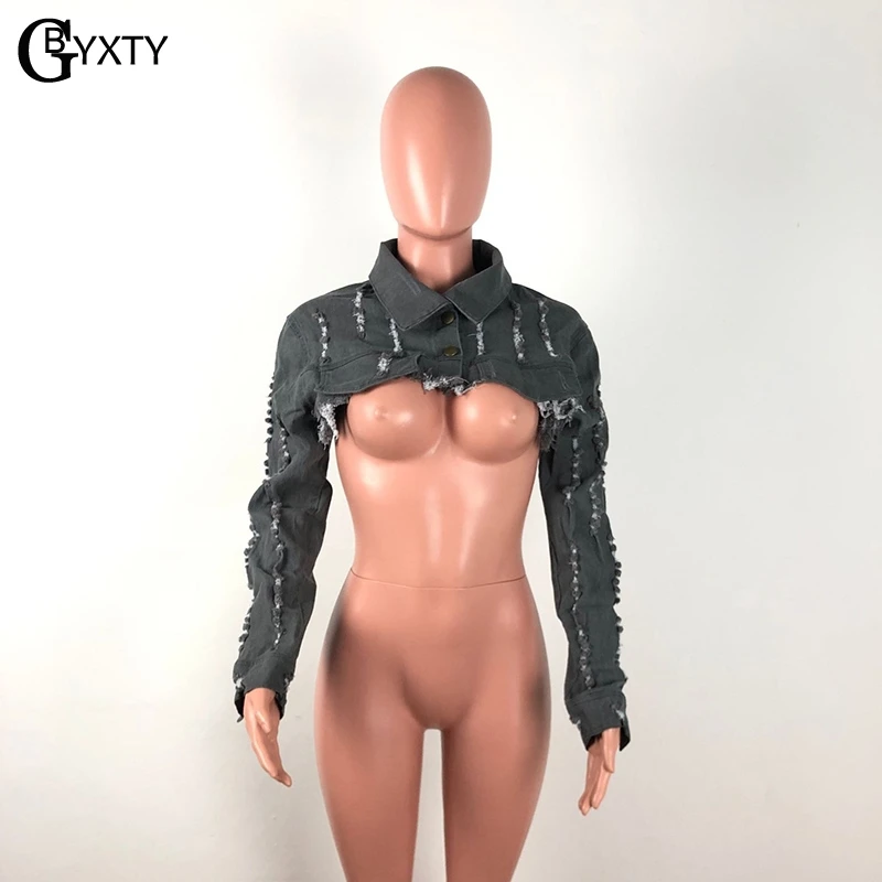 GBTXTY уличная Ультра короткие джинсовые куртки женские рваные укороченные джинсы с длинными рукавами куртка и пальто куртка-бомбер ZL350