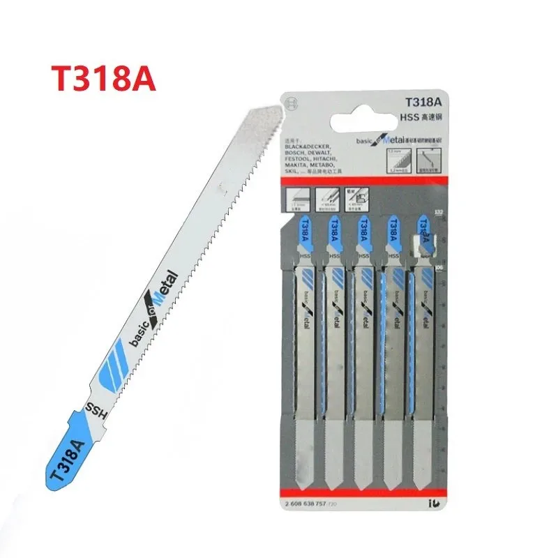 

5Pcs T318A T-shank Saw Blades HCS Jigsaw Blades For Wood PVC Metal Cutting Fibreboard 132mm Length Saw Blades Reciprocating Saw