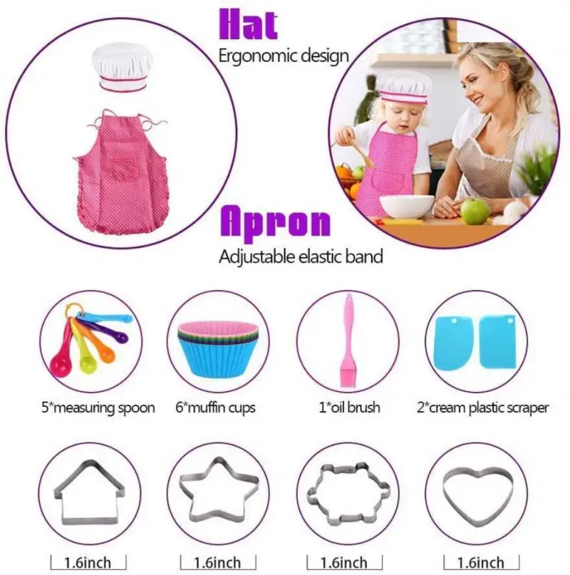 26pc Play House Kitchen Toy Girl Cooking Utensils Children's Supplies Set Baking Tools Cake Apron Chef Clothes | Игрушки и хобби