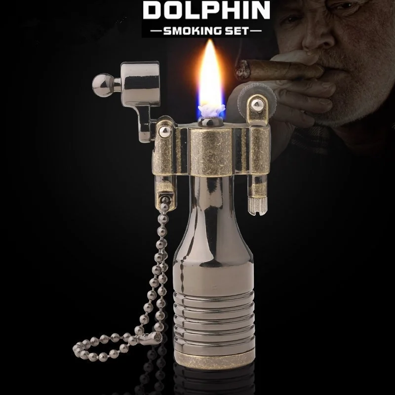 

Retro Metal Flame Kerosene Lighter Retro Torch Lighter Novelty Gadget Military Fire Gift Key Accessories Smoker Gift