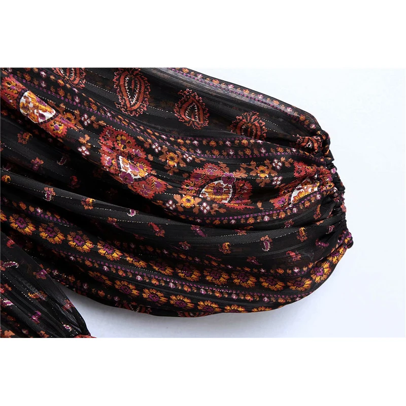 Платье-мини женское шифоновое с длинным рукавом-фонариком и высокой талией