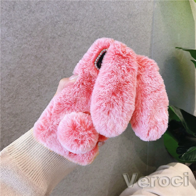 3D Rabbit Fur Phone Case for Samsung galaxy J4 Plus J6 J8 J2 Pro 2018 J5 J7 Prime Core Cute Bunny Soft Back Cover | Мобильные