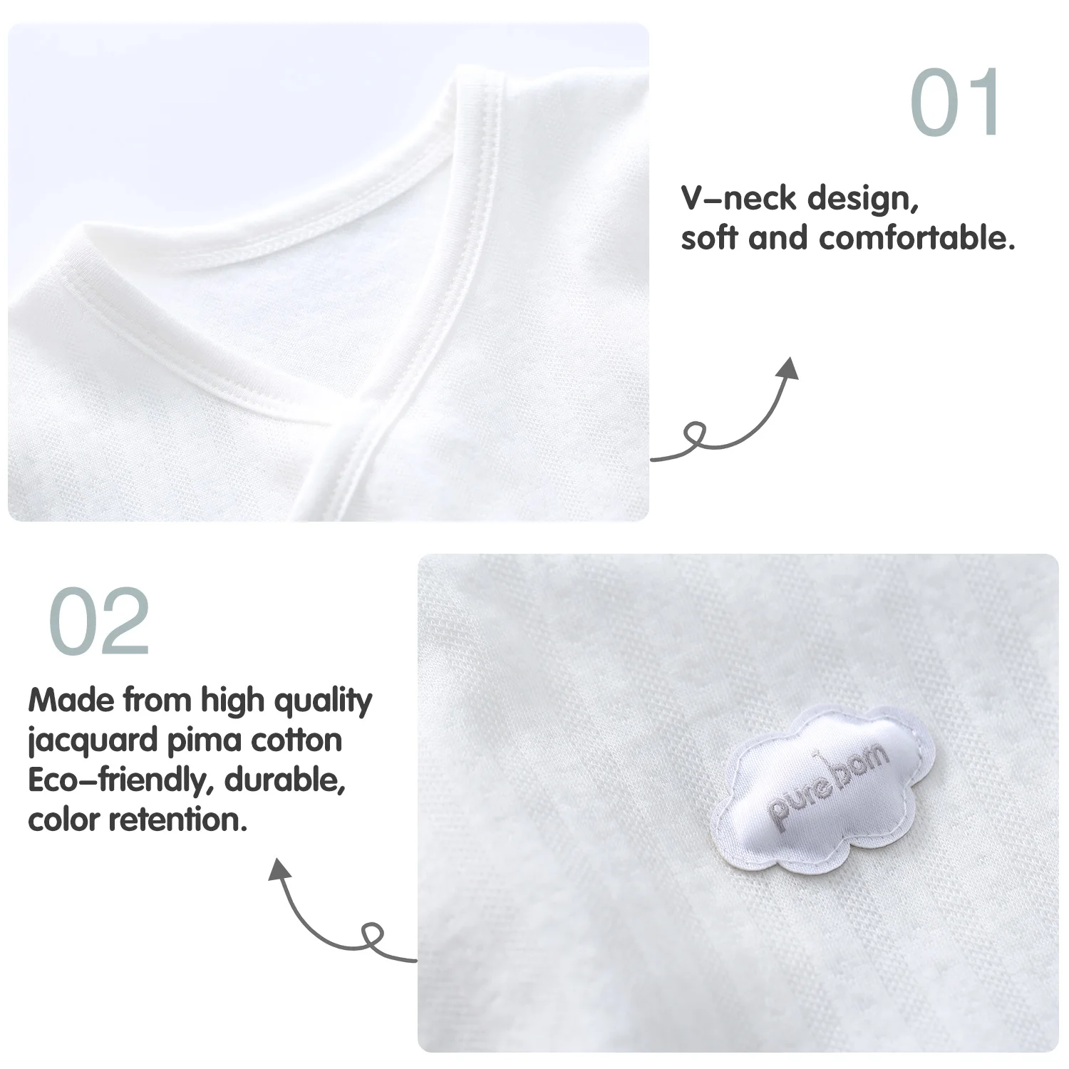 Детский банный халат Pureborn хлопковый однотонный жаккардовый для новорожденных