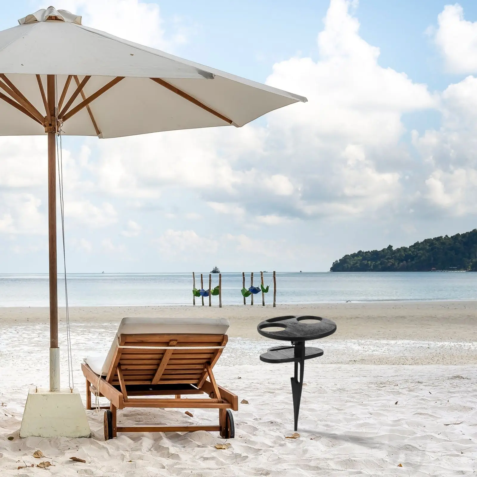 

1Pc Foldable Garden Wine Table Portable Outdoor Round Double-layer Small Table Wooden Picnic Food Rack Party Travel Supplies