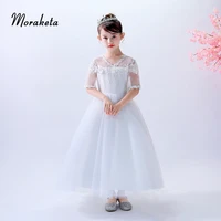 princess white flower girl dresses for weddings v neck ball gown tulle long first communion dresses for girls 2019