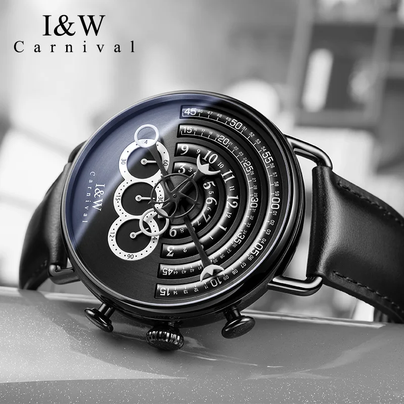 

Часы наручные CARNIVAL Black Мужские кварцевые, многофункциональные брендовые Роскошные с сапфировым стеклом и хронографом