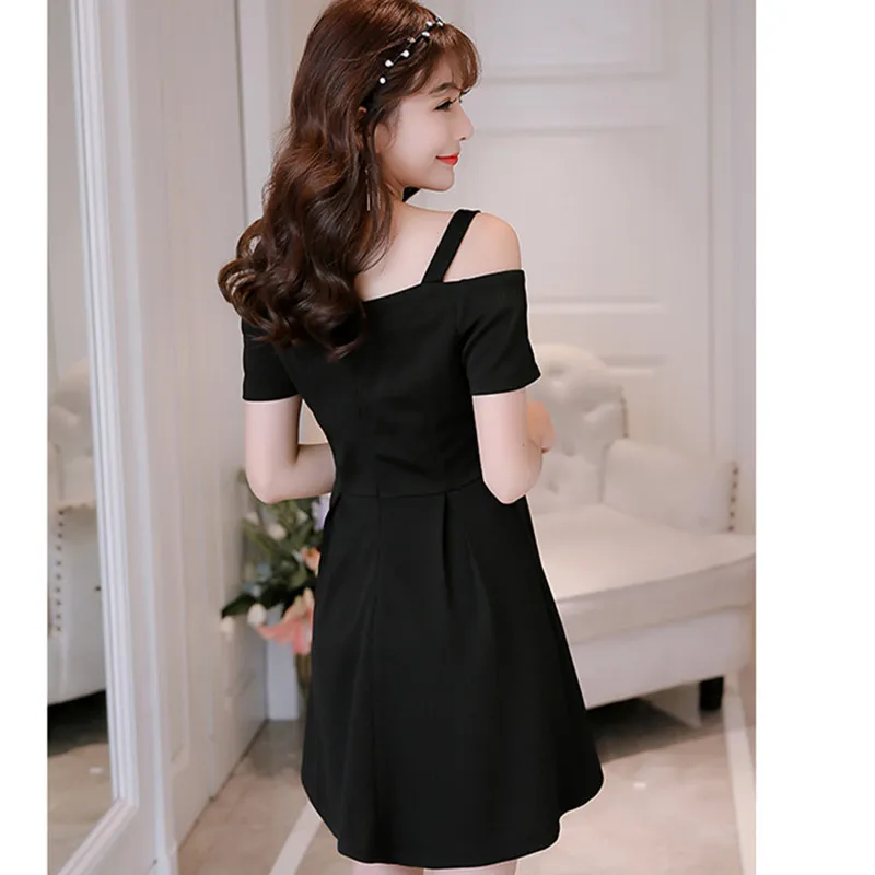 Vestido de primavera-verano ajustado con hombros descubiertos, Sexy, oficina, elegante, Minivestido de fiesta de talla grande, rojo, blanco y negro