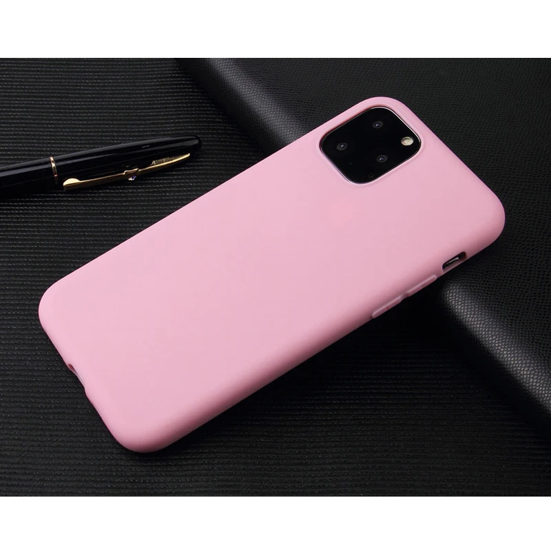 Shockproof Soft Silicone Phone Case For iphone 11 pro Max Cases Solid color Protection Cove TPU phone shell pink black red |