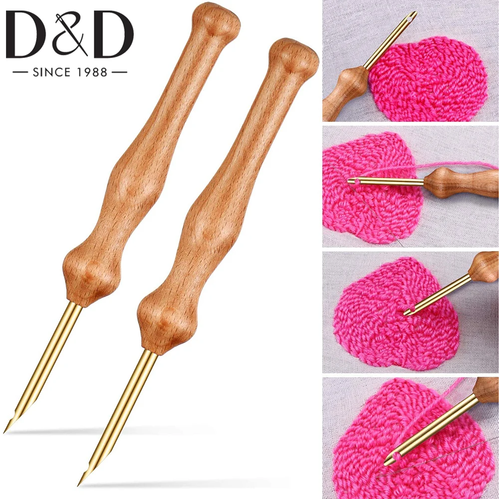 

2 Sets Wooden Handle Embroidery Pens Sewing Embroidery Punch Needle Weaving Tools for DIY Craft Stitching Applique Embellishment
