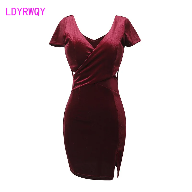 

2021 nightclub women's fashion low-rise waist pack hip hip night bar deep v topless sexy dress Knee-Length Zippers