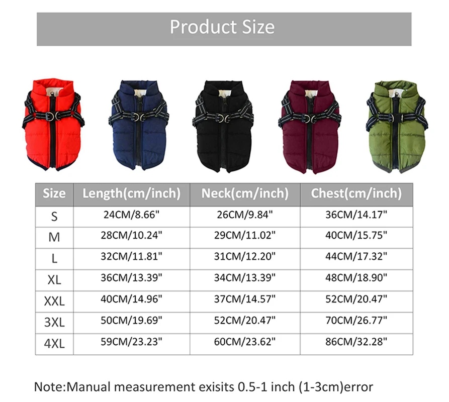

Large Pet Dog Clothes Dog jacket French Bulldog Winter Soft Warm With Harness Waterproof Coat Outfit Vest For Small Medium Dog