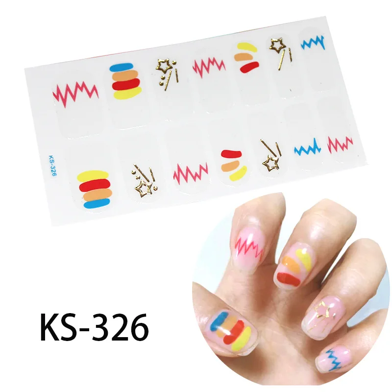 KS-326 14tips/лист полное покрытие для ногтей наклейки-лак полоски однотонный нейл-арта волновой точки Дизайн Блеск порошок маникюрные Типсы - Цвет: KS-326