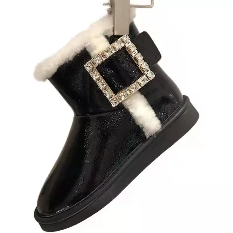 

Winter warm snow boots comfortable wool and cashmere women's boots square crystal buckle fashion joker boots women shoes