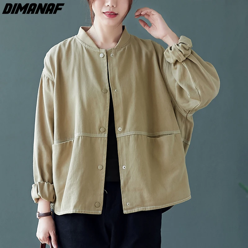 

Женская Повседневная куртка-бомбер DIMANAF, свободная хлопковая куртка лоскутного покроя, верхняя одежда большого размера для осени и зимы, 2021