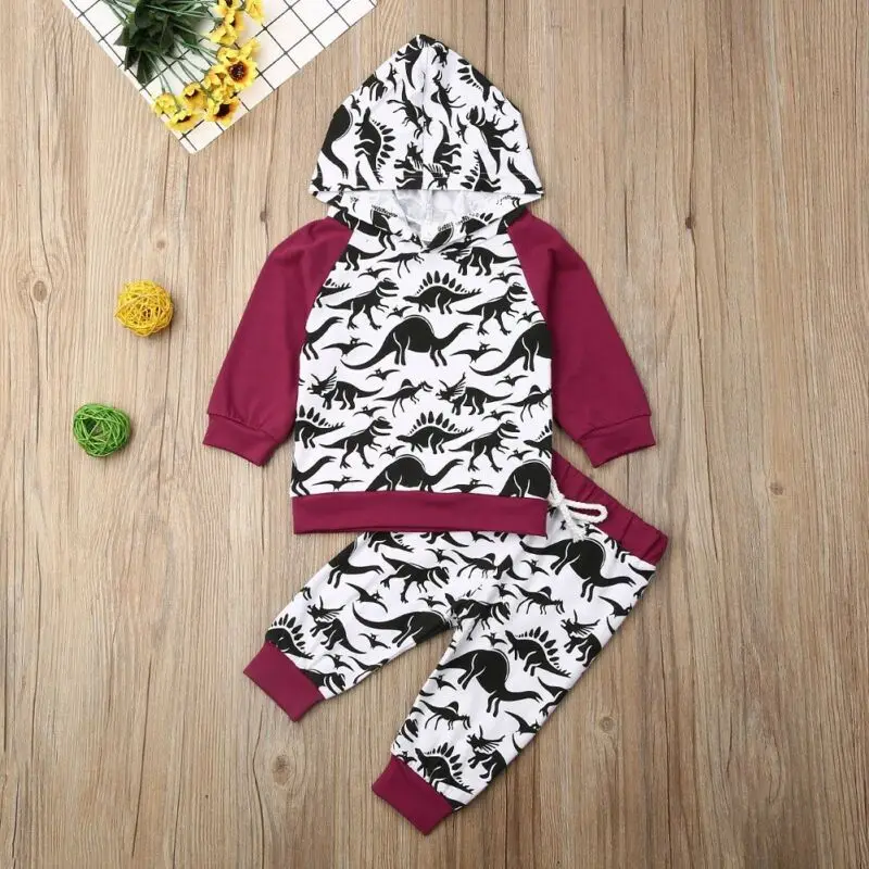 Одежда для малышей одежда с динозаврами новорожденных мальчиков топ капюшоном и