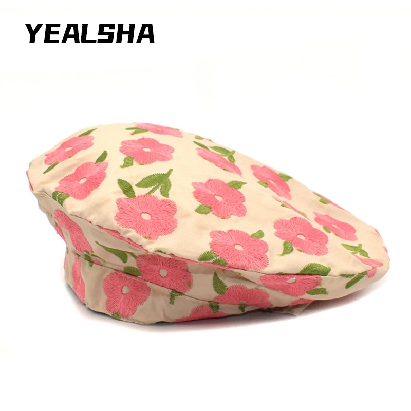 

New Flower Three-Dimensional Embroidery Beret Chiffon Thin Breathable Painter Hat Photo Accessories