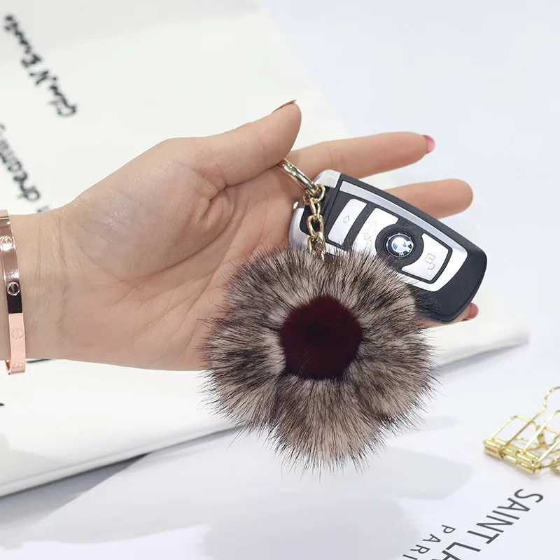Брелок для ключей с норковым подсолнухом мягкий брелок помпоном из натурального