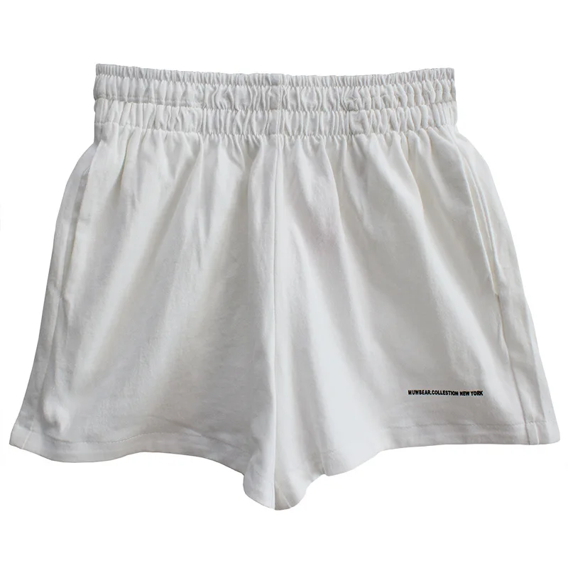 

Summer Letter Print Shorts Woman Elastic Waist Solid Wid Leg Short Pants Causal Cotton Large Size Harajuku Causal Hotpants