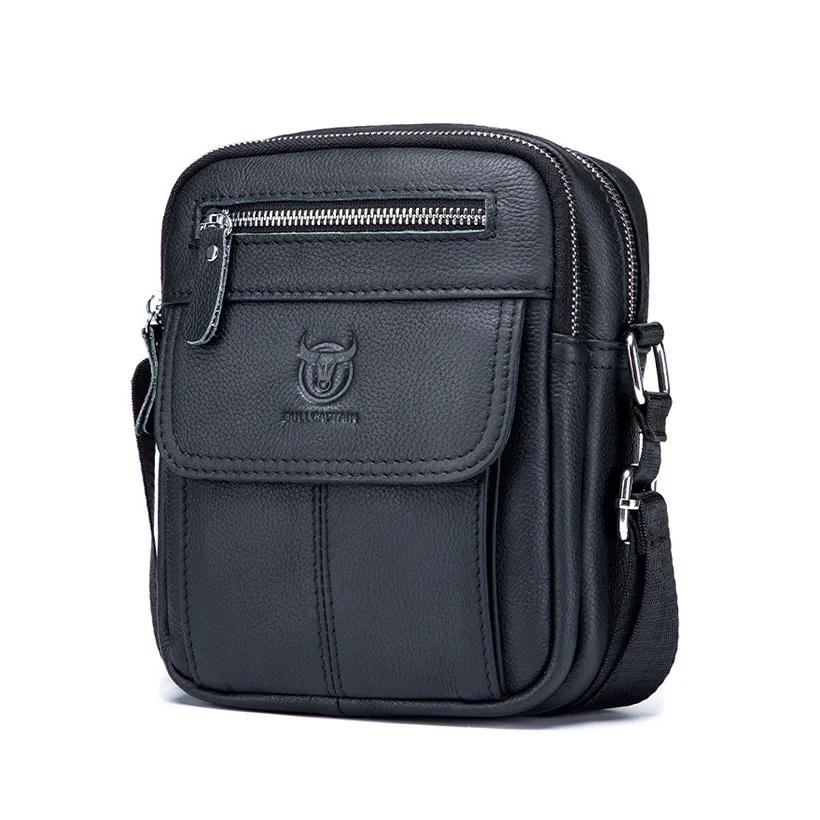 

New Brand Designer Genuine Leather Men's Messenger Bags Crossbody Bag Small Cow Leather Black Shoulder Daily Phone Bag 2021