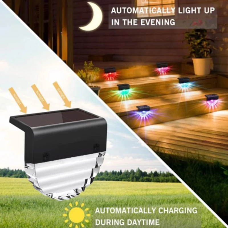 

Solar LED Ladder Deck Lights Outdoor Garden Path Stairs Lamp Fence Step Lamp