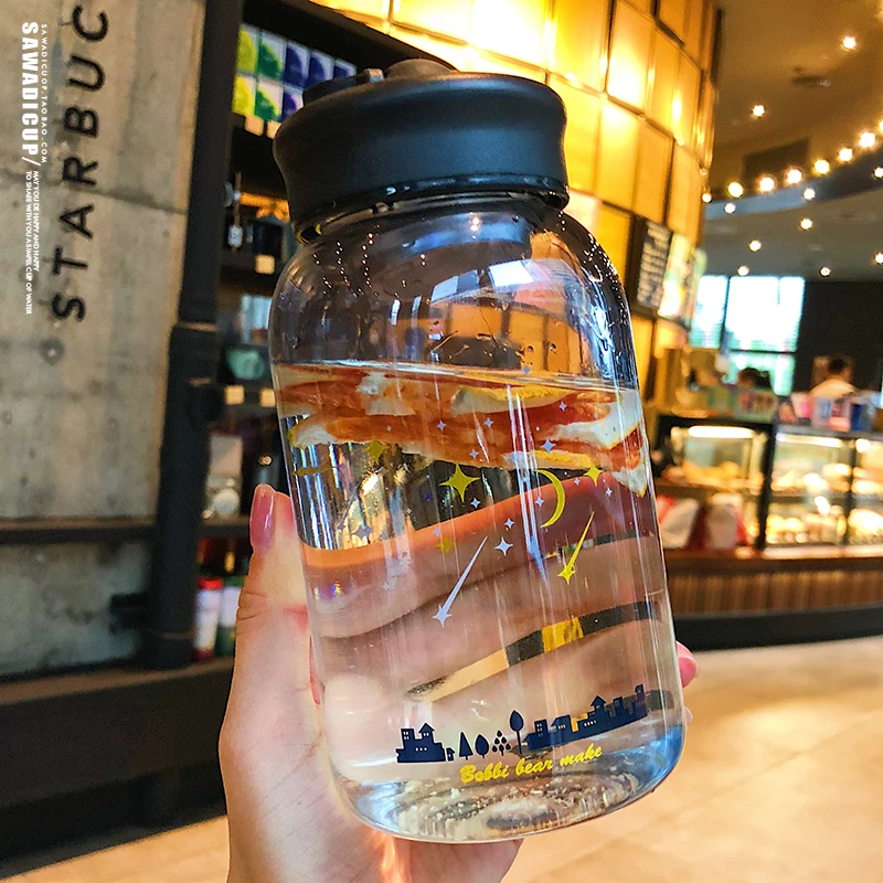 

Japan Wide Mouth Water Bottle Women Cute Filter Lid Leak Proof Tea Bottle Glass Unique Trinkflasche Clear Water Bottles AB50WB