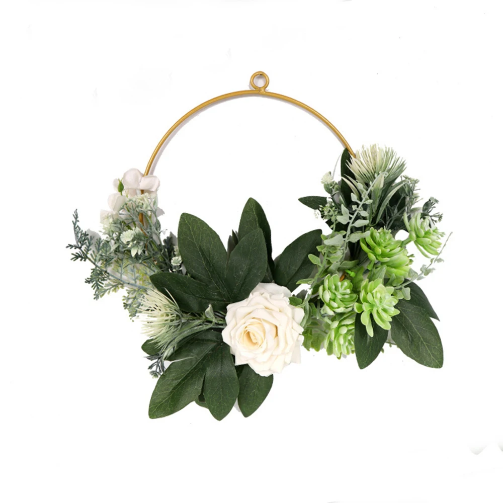 

Wreath Garland Artificial Flower Floral PVC + Metal Natural Semi-handmade Imitation Iron White Rose Fleshy Wall Hanging