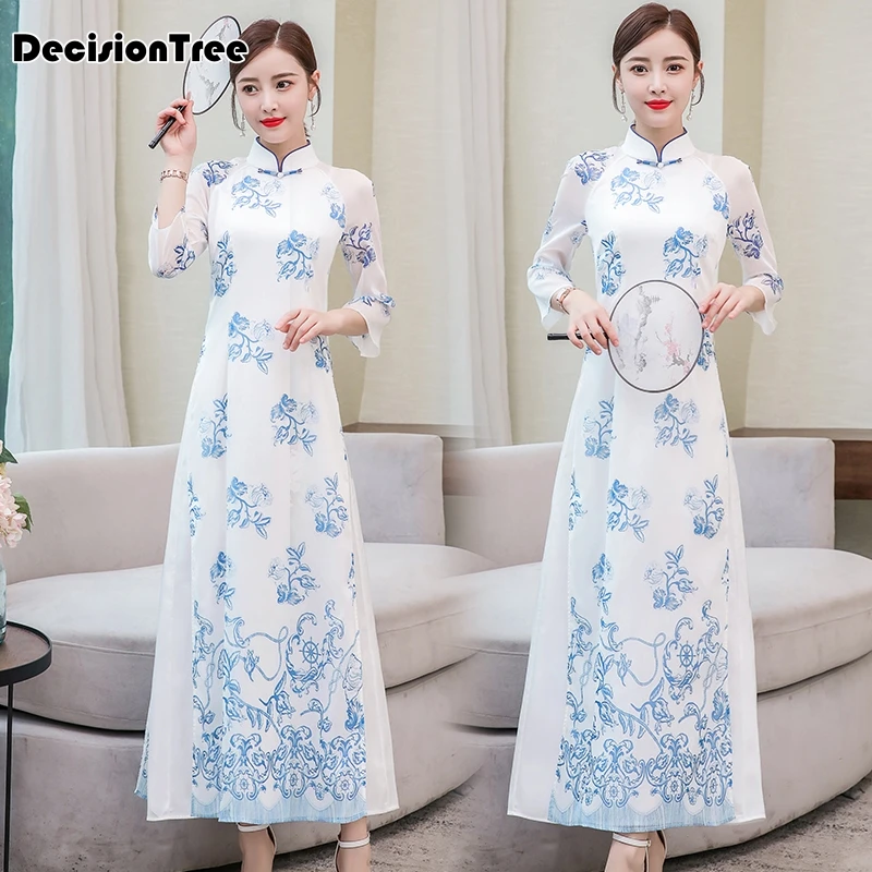 Чонсам aodai белая женская aodai вьетнамская традиционная одежда ao dai вьетнамское платье вьетнамские костюмы Улучшенный чонсам