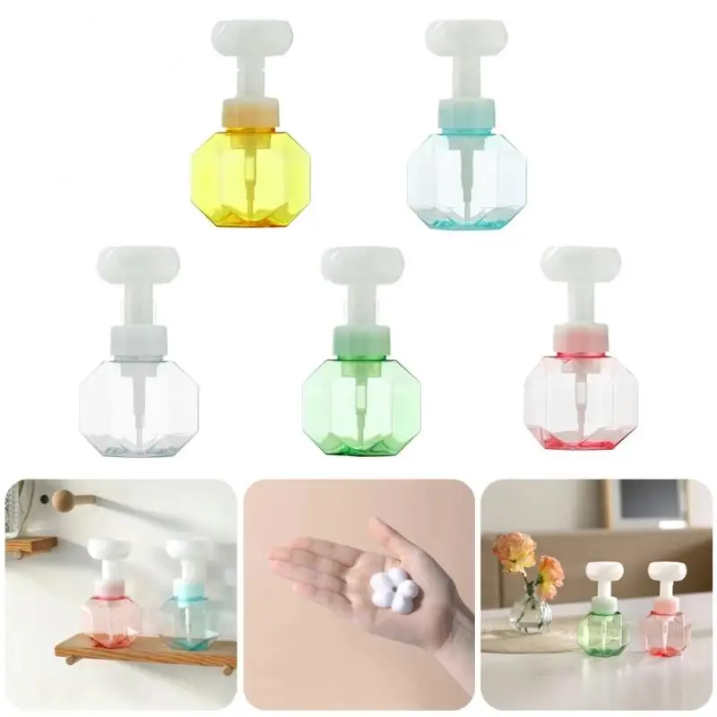 

300ml Liquid Soap Dispenser Clear Soap Bottle Flower Shape Foam Foaming Pump Empty Bottle Shower Gel Foam Pump Bottle Home Tool