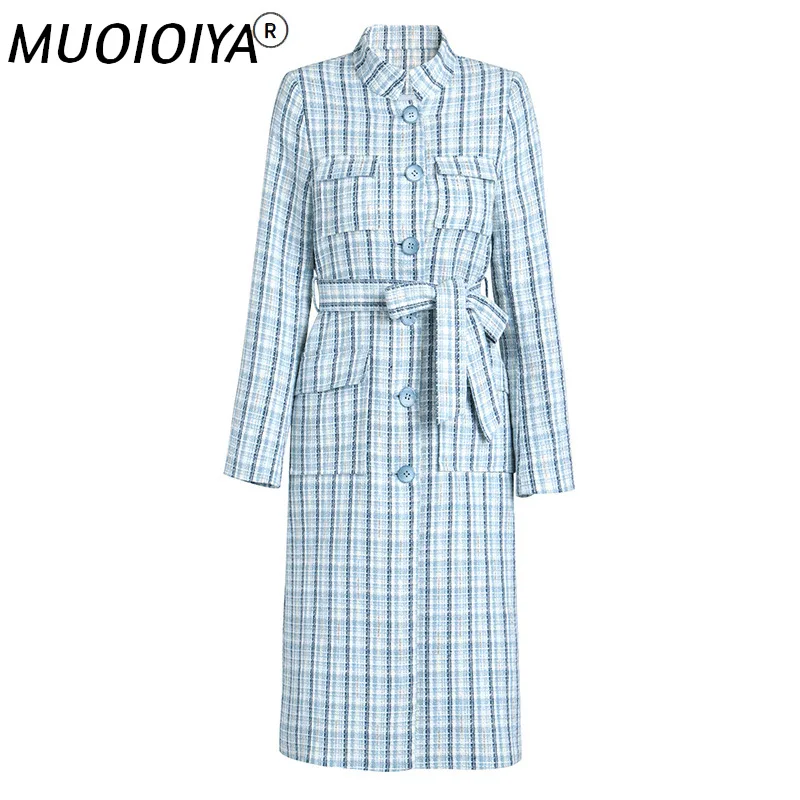 

Tweed Jacket Coat For Women Elegant Runway Luxury Brand Designer Winter Plaid Houndstooth Ladies Long Coat Overcoat Clothes