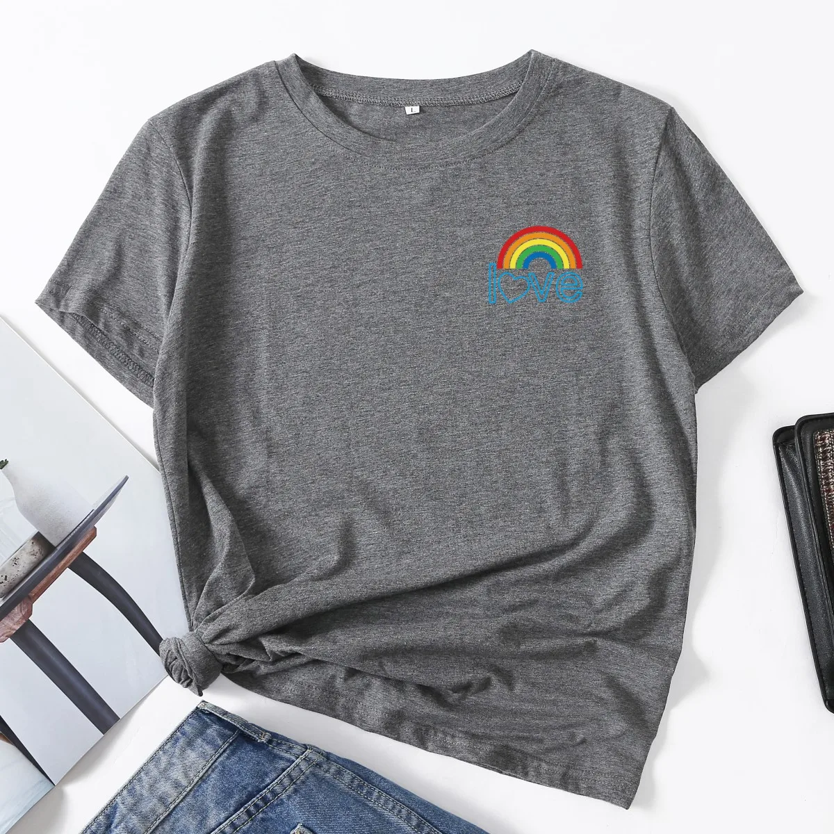 Любят карман Радужный подарок женская футболка с коротким рукавом футболки