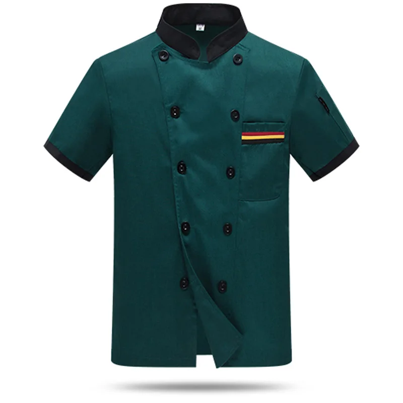 Green short sleeve Мужская рубашка с длинным рукавом, осенняя Униформа шеф-повара, костюмы для повара, для столовой, ресторана, печать, дышащие мужские топы - Цвет: Green short sleeve
