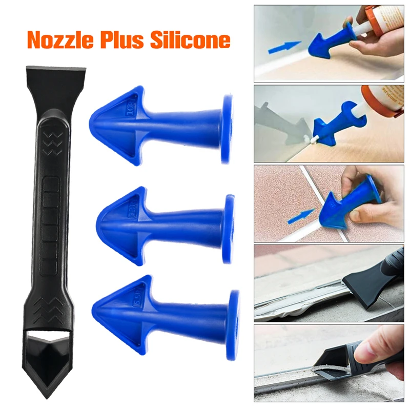 

4pcs/set Silicone Remover Caulk Finisher Sealant Smooth Scraper Grout Kit Floor Cleaning Tile Dirt Tool Glue Nozzle Scraper Tool