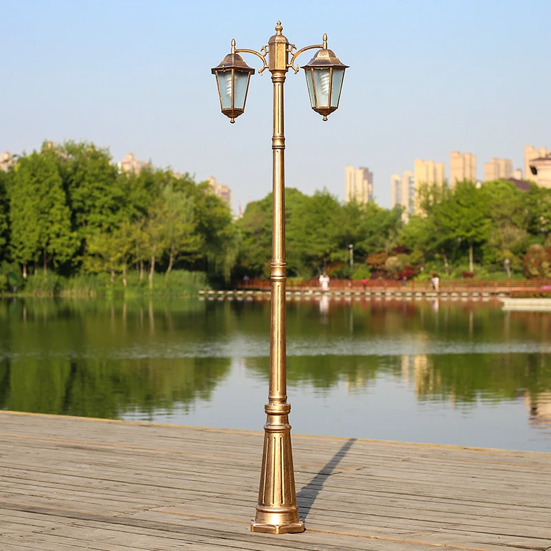 European Garden Lamp Outdoor Waterproof Retro Street Lamp Garden Villa Household Double Head High Pole Landscap Lamp(H≈2.2m)