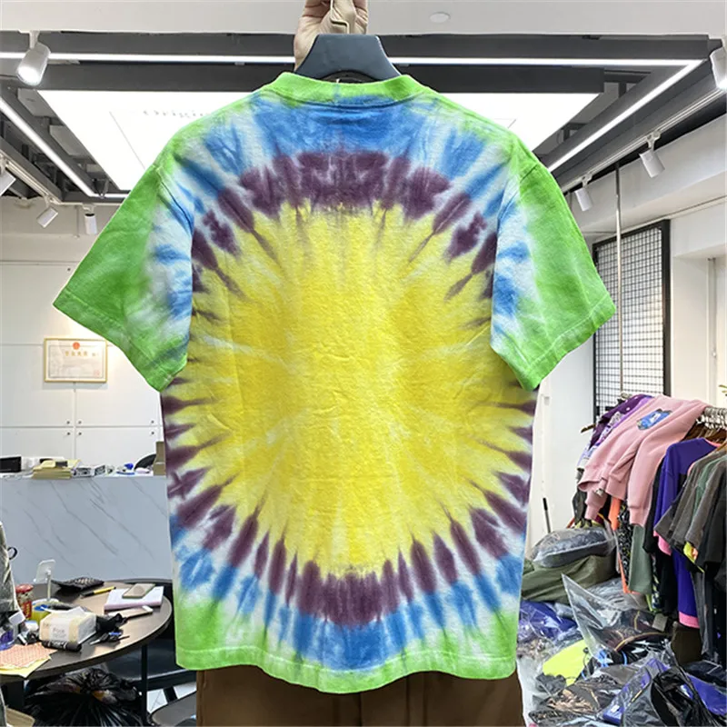2021SS Multicolor Tie Dyed T Shirt Summer Sunlight Men Women Top Quality Casual Heavy Fabric Tees Streetwear Tops Short Sleeve