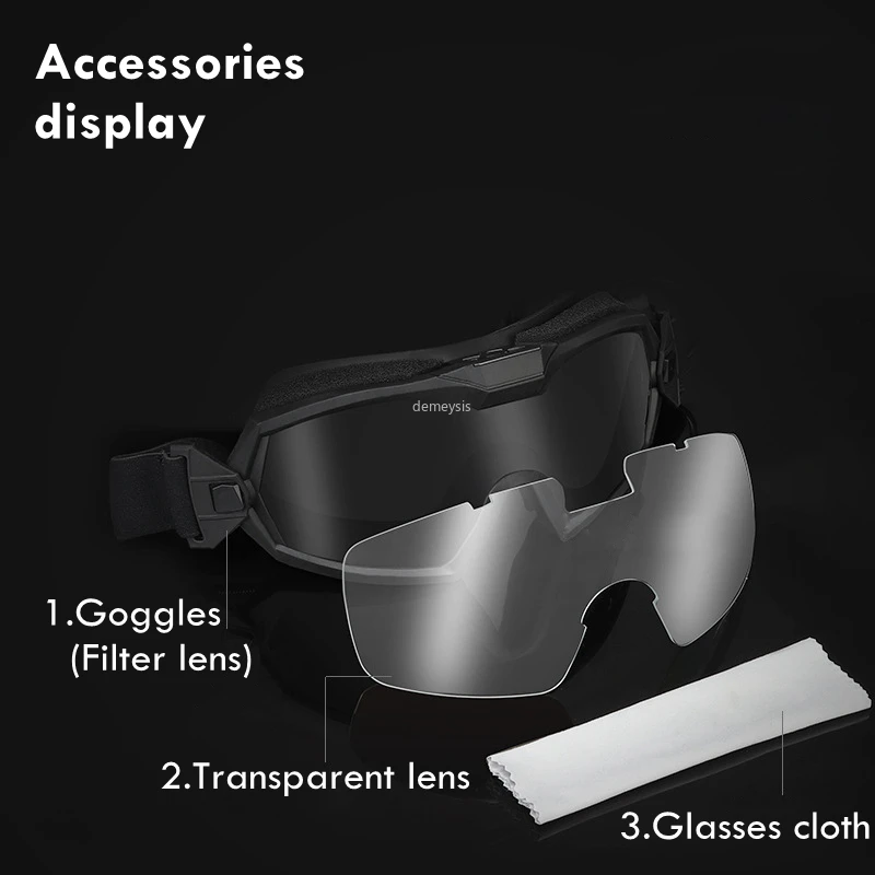 Tactical Combat Goggles 2 Interchangeable Lens Anti-Fog Military Airsoft Glasses Windproof Motorcycle Hunting Wargame Eyewear