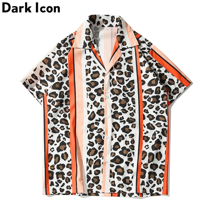 Темная икона полосатые рубашки мужские 2019 летние уличные ретро в леопардовой