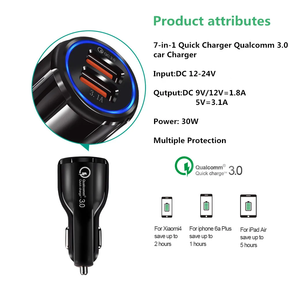 CRDC автомобильное зарядное устройство с двойной быстрой зарядкой 3 0 USB