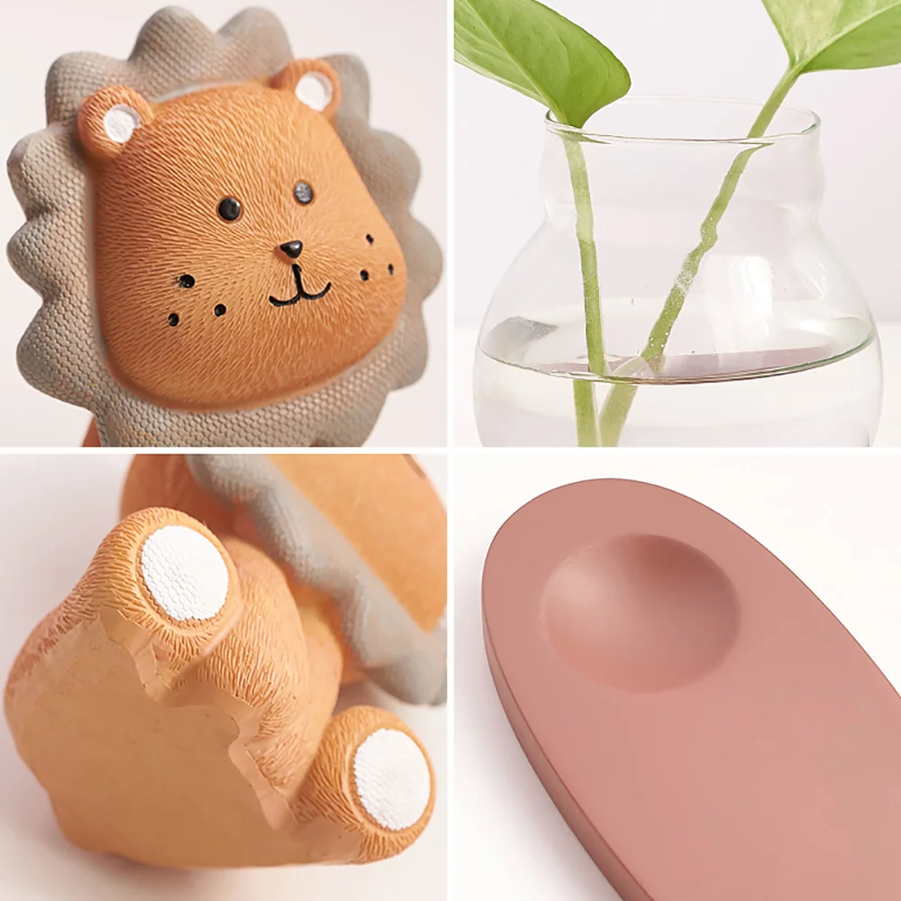 Скандинавская стеклянная ваза скульптура льва украшение для дома цветов