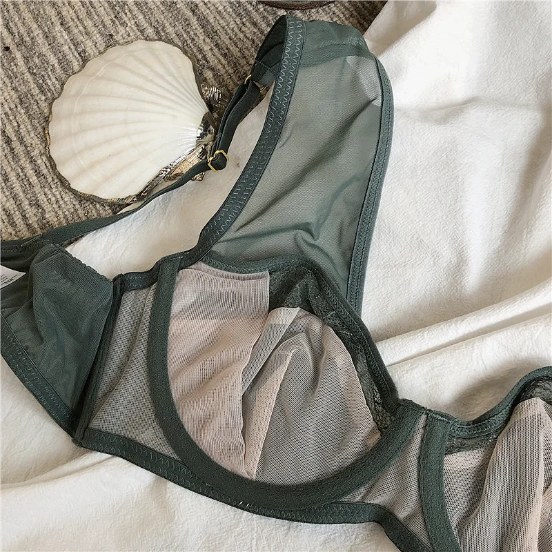 

Fashion grenadine bras underwear women set plus size lingerie sexy C D cup Ultrathin transparent bra panties lace bra set black