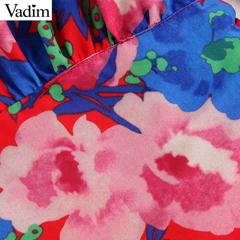 Vadim Женская стильная блузка с цветочным принтом длинным рукавом и круглым