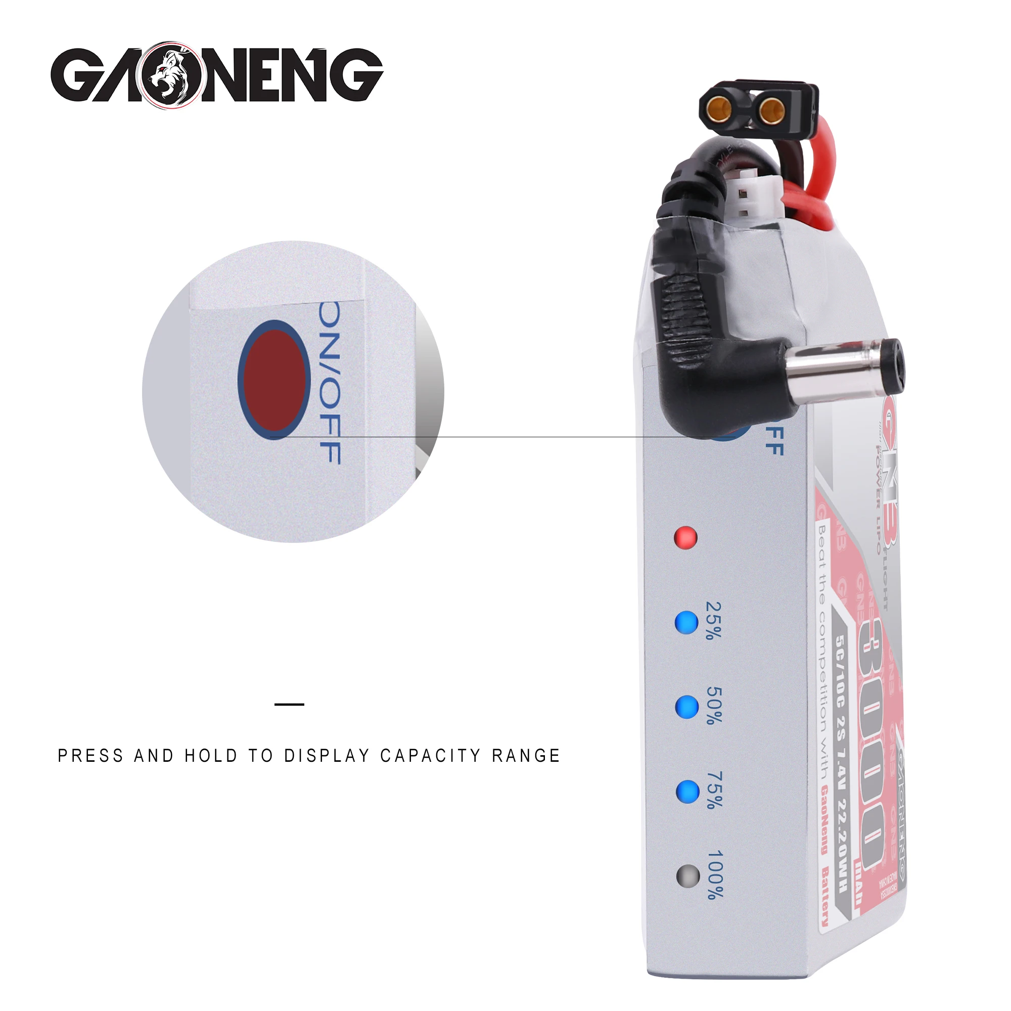 Gaoneng GNB 2S 3000 мАч 5C FPV очки Липо Индикатор заряда батареи для Fatshark Aomway Доминатор Skyzone