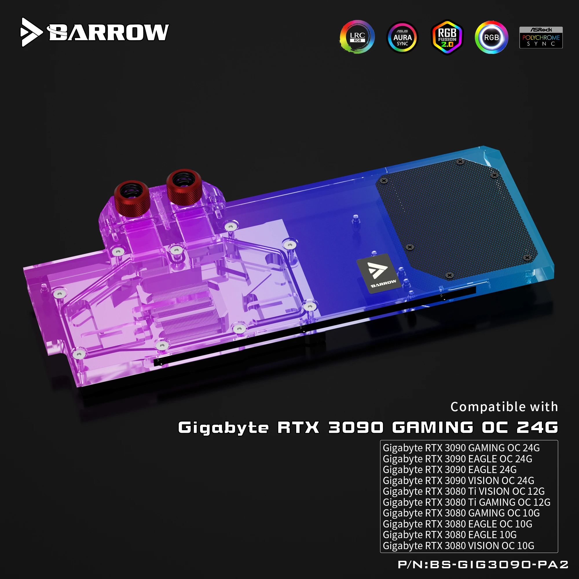 Barrow GPU Water Block Cooling Backplane for GIGABYTE 3090 3080Ti 3080 GAMING EAGLE VISION Waterway Backplate BS-GIG3090-PA2 B | Компьютеры