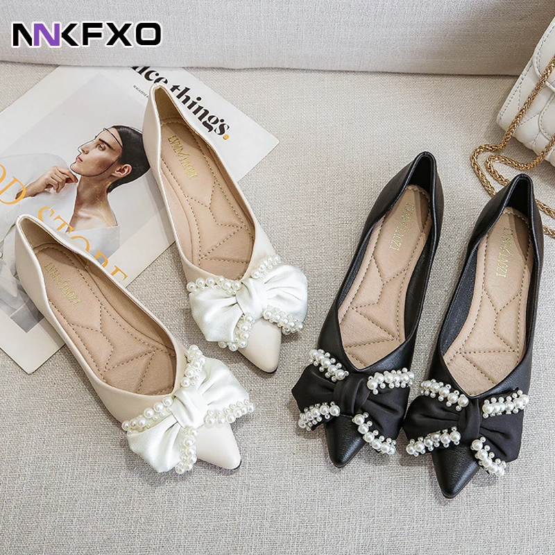 

Women Flat Heel Shoes Big Bowknot 33-43 Plus Big Size Pointed Toe Lady Flats Casual Sweet Soft Sole Solid Color Moccasins VC3092